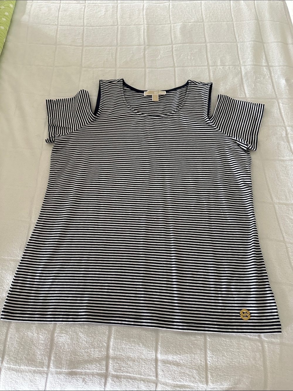 MICHAEL Michael Kors Navy & White Striped Cold-Shoulder Tee